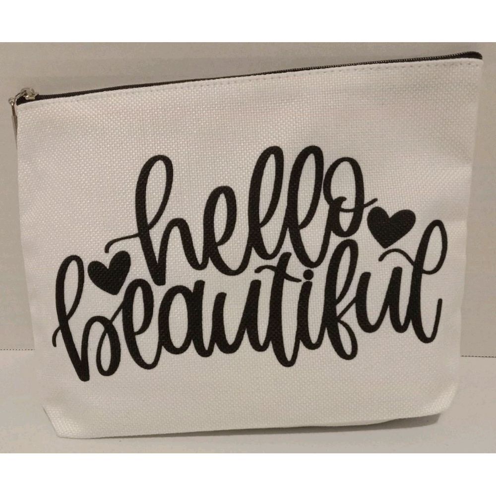 Hello Beautiful Canvas 9x7  Zipper Makeup / Diaper/ Cosmetic Pouch Bag